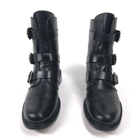 rag & bone Hudson Black Leather Moto Biker Mid Buckle Boots • 36.5 - Picture 2 of 10